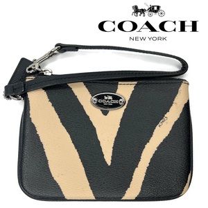 Coach Zebra Khaki and Black Wristlet NWT Rare Animal Print